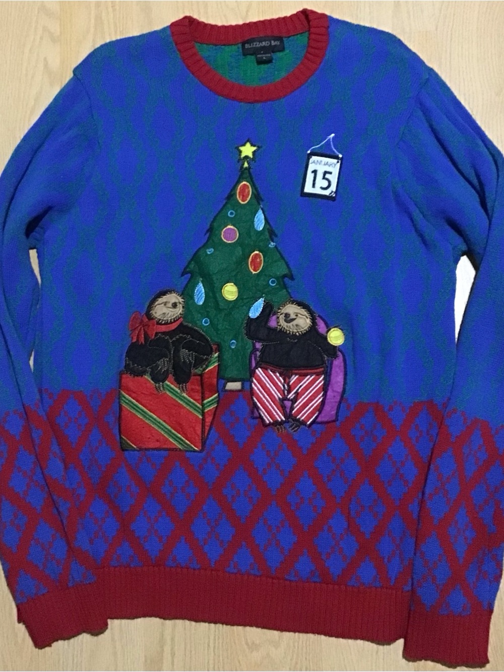 Blizzard Bay Men’s Large Holiday “Tardy Sloths” Ugly Sweater